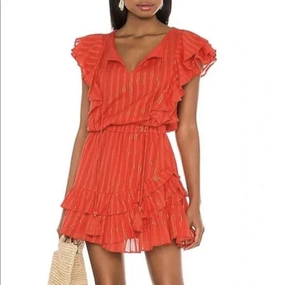 Karina Grimaldi Raffa Metallic Mini Dress – Orange – Size XS